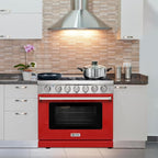 36 inch Professional Freestanding Pro-Style Natural Gas Range or Liquid Propane Gas Range with 6 Burners, 6.0 cu.ft. Oven Capacity, in Stainless Steel - KOS-36RG03M (Red)