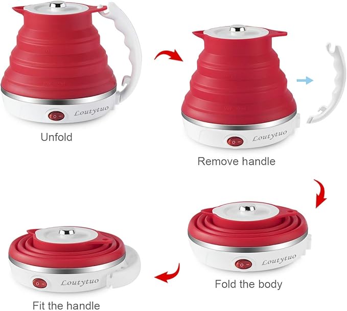 Ultrathin Upgraded Food Grade Silicone Travel Foldable Electric Kettle Boil Dry Protection Portable with Dual Voltage and Separable Power Cord,555ML 110-220V US Plug