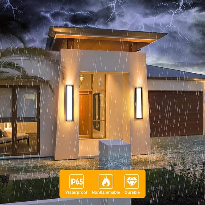 Sytmhoe Exterior Wall Lights, 10%-100% Dimmable LED Modern Porch & Patio Wall Light Fixture, 23.6in Black Exterior Sconce Wall Mounted Lights Suitable for Garage Living Room Courtyard House(3000K)