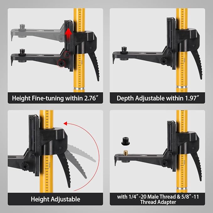 Laser Level Pole with Tripod, Telescoping Laser Level Tripod, 13.8 Ft./4.2M with 1/4-Inch by 20-Inch Laser Mount for Rotary and Line Laser Level, 5/8"-11 Adapter Nut Included