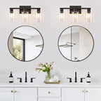 3-Light Bathroom Vanity Light, Black Vanity Lights with Clear Glass Shades, Bathroom Wall Sconce Lamp for Mirror Living Room Bedroom Hallway