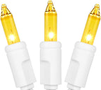 Novelty Lights 50 Feet 100 Bulb Incandescent Mini Light String, Yellow with 6-Inch Spacing on White Wire, UL Listed Commercial Grade Indoor/Outdoor Mini Lights, Connectable End-to-End