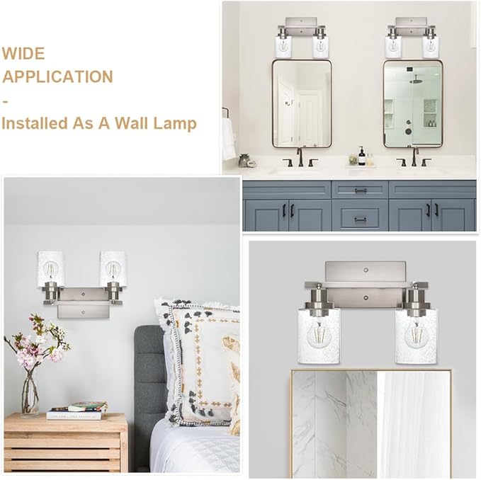 2-Light Wall Sconce Spotlight with Seeded Glass Shade, Modern Brushed Nickel Ceiling Track Lighting for Hallway Bathroom