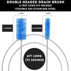 Flexible Drain Cleaning Brush (72" Long) for Drains, Bottles, Bathroom Sink, Bathtub, Shower, and Kitchen Sink, Heavy-Duty Double Ended Nylon with Elastic Hose, Bathroom Essentials, Black