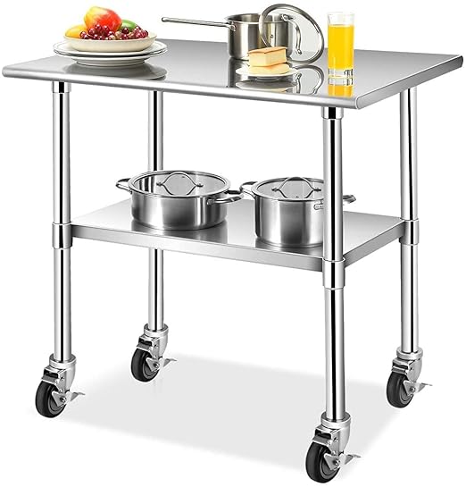 MySit 4 inch Work Table Caster Wheels for Commercial Kitchen Prep Tables, Expanding Stem Casters Set of 4 with Locking Brakes Fit Both 1-1/2" and 1-5/8" Leg Tube Adapter for Stainless Steel Worktable