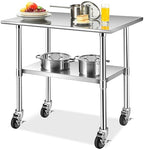 MySit 4 inch Work Table Caster Wheels for Commercial Kitchen Prep Tables, Expanding Stem Casters Set of 4 with Locking Brakes Fit Both 1-1/2" and 1-5/8" Leg Tube Adapter for Stainless Steel Worktable