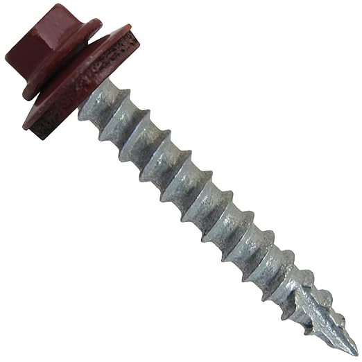 #14 Metal ROOFING SCREWS (250) Screws x 1-1/2" COLONIAL RED Hex Head Sheet Metal Roof Screw. Self starting/tapping metal to wood sheet metal siding screws. EPDM washer. for corrugated roofing