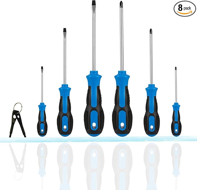 Magnetic Screwdriver Sets 6 PCS,Screwdriver Set with Bag,Flat Head Phillips Screwdriver, Non-Slip Cushion Grip for Repair Home Improvement,Blue & Black