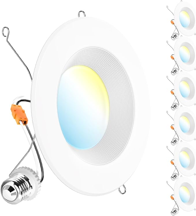 Sunco 6 Pack Recessed Lighting 6 Inch, Retrofit Can Lights, 965LM, 13W (75W Equivalent), Selectable CCT 2700K/3000K/3500K/4000K/5000K, Dimmable, Baffle Trim, Damp Rated UL