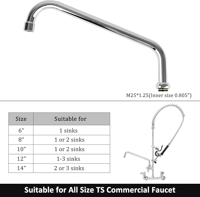 KWODE 14"Brass Swivel Swing Nozzle Spout Replacement Kit for Most T and S Commercial Kitchen Sink Faucet, 14" Spout Reach with MAX 2.2 GPM Aerator