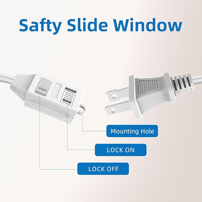 TiFFCOFiO Indoor Extension Cord, 2 Prong 12 Feet Extension Cord, 3 Polarized Outlets with Safety Slide Windows,13A/1625W, 16 AWG, 1 Pack