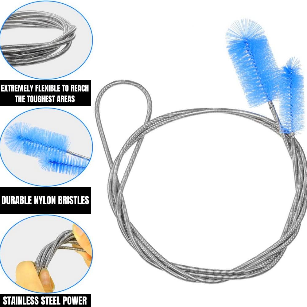 Flexible Drain Cleaning Brush (72" Long) for Drains, Bottles, Bathroom Sink, Bathtub, Shower, and Kitchen Sink, Heavy-Duty Double Ended Nylon with Elastic Hose, Bathroom Essentials, Blue