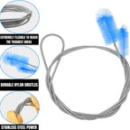 Flexible Drain Cleaning Brush (72" Long) for Drains, Bottles, Bathroom Sink, Bathtub, Shower, and Kitchen Sink, Heavy-Duty Double Ended Nylon with Elastic Hose, Bathroom Essentials, Blue