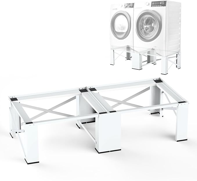 SKM 2-in-1 Washer & Dryer Pedestal Stand, 29" Universal Laundry Raiser for 4.8-5.3 cu. ft. Machines | Heavy-Duty Steel, 700LB Capacity | 12.6" Ergonomic Height, White