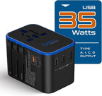 Ceptics Universal Travel Adapter, 35W International Power Adapter with PD & QC 3.0 Dual USB-C, 3 USB Travel Adapter Worldwide, Type I C G A Outlets 110V 220V A/C - EU Euro US UK (11-KU)