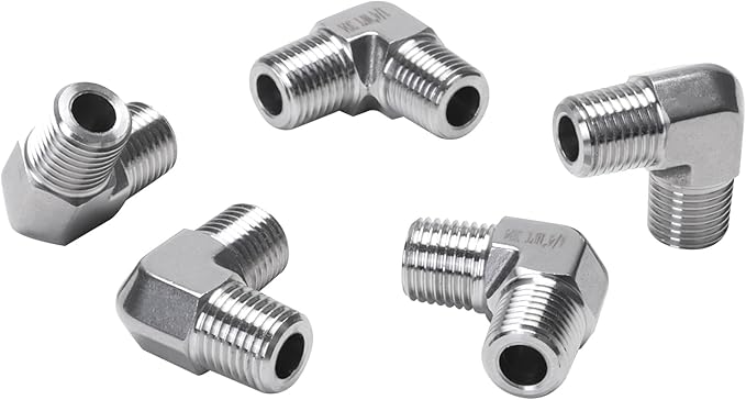90 Degree Street Elbow - 1/4" NPT Male to 1/4" NPT Male Stainless Steel 304 Heavy Duty Forged Barstock Street Elbow Adapter Pipe Fitting (pack of 5)