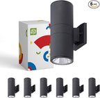 ASD 2 Light Outdoor Wall Light Fixture | 120W E26 Bulb Socket 120V ETL Cylinder Up Down Lights | LED/CFL/Incandescent Bulb Exterior Wall Sconce | Front Door, Porch, Patio Lighting | Black, 6 Pack