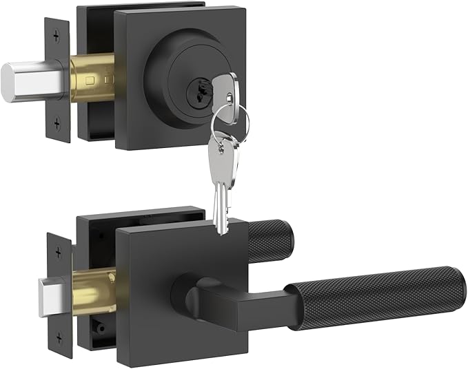 Asidrama Premium Black Zinc-Alloy Front Door Lock Set: Double Cylinder Deadbolt, Heavy Duty Security Handleset for Left/Right Exterior Doors, Universal Entry Locks (2 Pack)