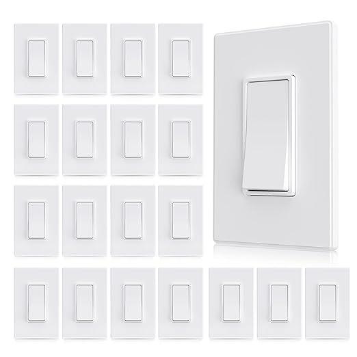 Aida 20 Pack 3 Way Switch, Decorative Screwless Wall Plate,Three Way15Amp, 120/277 Volt Paddle Switch, Self-Grounding, Residential and Commercial Grade, UL Listed,Matte White