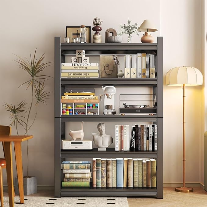 Garage Shelving Units, Heavy Duty 5-Tier Storage Shelves, Metal Adjustable Storage Rack, Steel Shelves, 2750 lbs Capacity, Industrial Shelving for Heavy Tools (Black, 15.74"Dx31.50"Wx62.99"H, 5-tier)