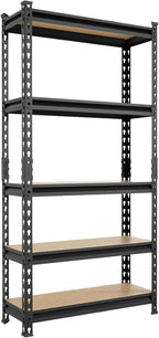 BIG RED Storage Shelving Unit, 5-Tier Adjustable, Heavy Duty Metal Garage Shelves/Utility Rack for Kitchen, Pantry, Basement, Bathroom, Laundry - 2,000 lbs Capacity, Black, 72" H x 35" W x 12" D