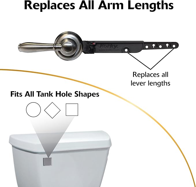 Korky Strong Arm Metal Toilet Handle and Lever - Universal to Fit Front, Angled, Side, Left, and Right Mount Toilets - Brushed Nickel, Faucet Style, 6071BP