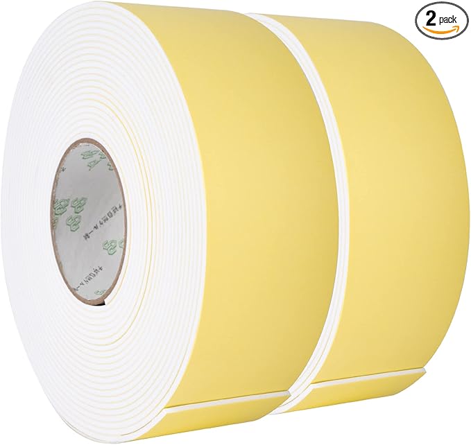 2-Pack Weather Stripping High Density Foam Seal Tape Foam Insulation Tape Adhesive for Windows Sliding Door, Pipes, Air Conditioning, Weather Strip, Waterproof, Craft Tape (White, 66Ft x 1/8” x 2.8”)
