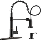 APPASO Bronze Kitchen Faucet with Soap Dispenser, ORB Pull Down Kitchen Sink Faucet, SUS304 Stainless Steel Single Handle High Arc Spring Faucet, Oil Rubbed Bronze