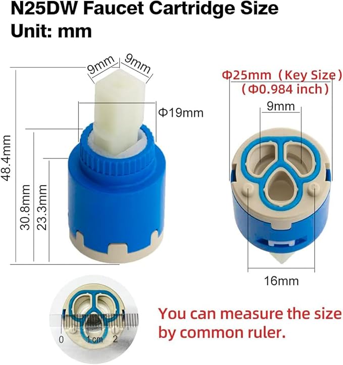 N25DW Faucet Cartridge, Replacement parts for Pfister 974-074 Kohler Kitchen Faucet GP1093674 etc, for Single Handle Faucet Valve Cartridges with 25mm diameter, CUPC Certified, N25DW