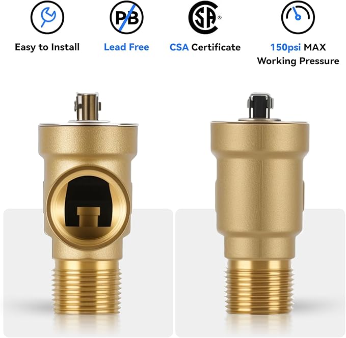 Solimeta 3/4 Inch IPS Isolator Tankless Water Heater Service Valve Kit with Pressure Relief Valve, Lead-Free Brass
