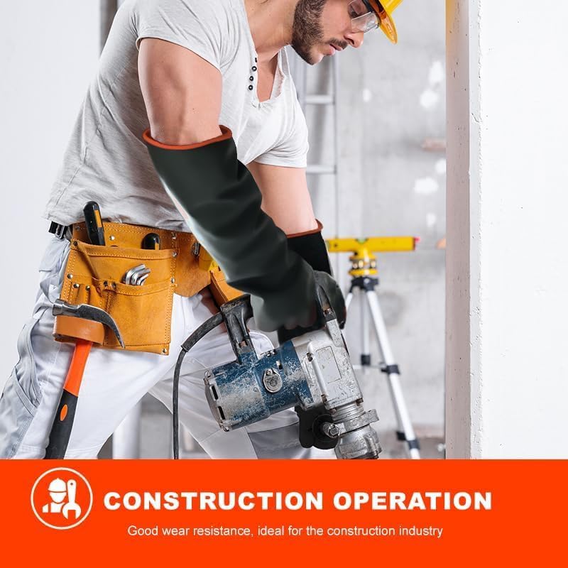 Heavy Latex Chemical Resistant Gloves - Reusable Long Rubber Dishwashing Gloves with Forearm Protection for Men - Waterproof, Industrial Safety Gear, Acid & Alkali Resistant, Oil-Proof，22“,2 Pair