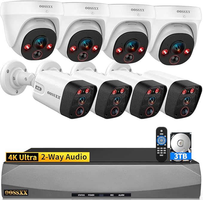 (4K HD & 130° Ultra Wide-Angle) 2-Way Audio 8MP Wired Dome PoE IP Cameras for Home Security Outdoor Camera System, 4Pcs Dome Cameras/4Pcs Bullet Camera, Smart PIR Detection