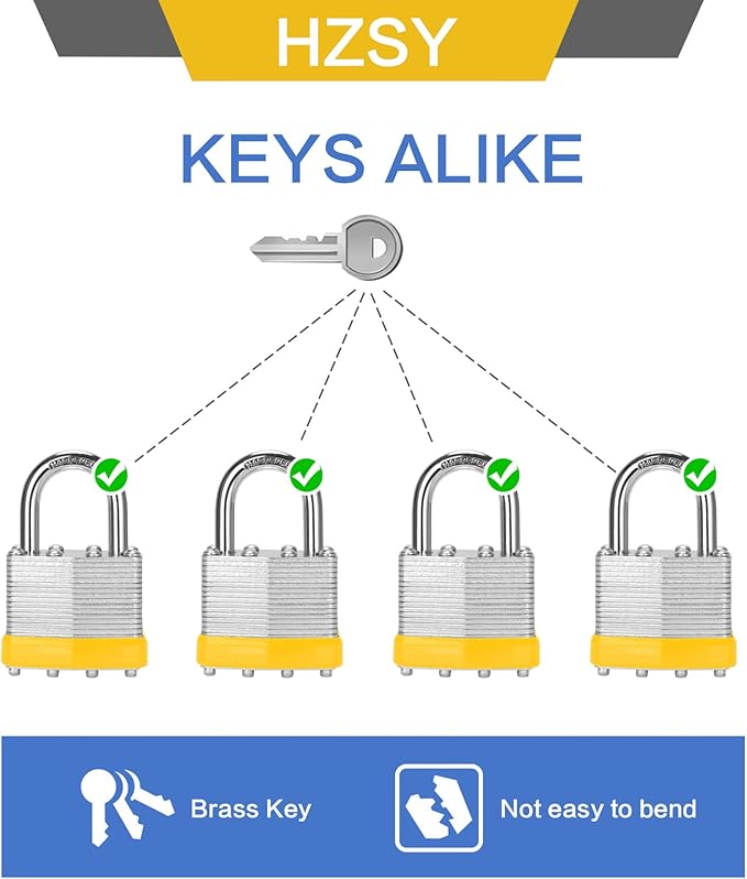 Padlocks Keyed Alike, Pack of 48, Laminated Steel Keyed Lock (1-9/16", 40mm), Padlocks with Same Key, Normal Shackle, for Toolbox, Locker & StorageUnit or More