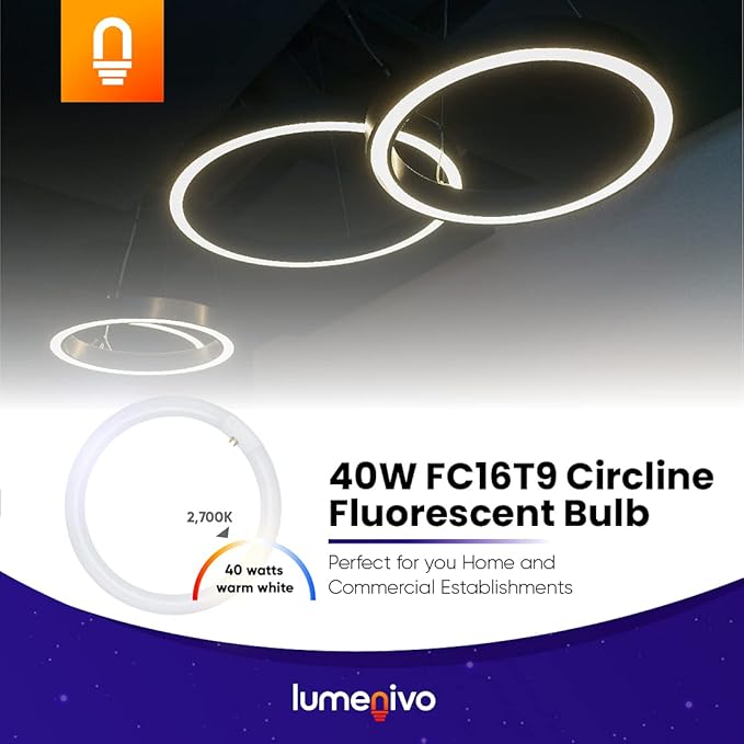 lumenivo FC16T9 40W Circline Fluorescent Bulb Replacement 16 Inches - T9 Bulb with 4-Pin Base (G10Q-4) – 2700K Warm White - 1 Pack