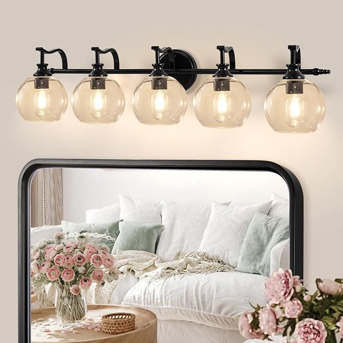 ANDY STAR Black Vanity Light, 5-Light Bathroom Light Fixture, 35" Large Bathroom Lighting Over Mirror, Industrial Wall Sconce, Perfect for Big Bathrooms, Double Vanities, Long-Length Elegant Design