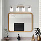 4-Light Modern Bathroom Light Fixtures Over Mirror,Brushed Nickel Led Vanity Lighting Fixtures with 5CCT Dimmable LEDs,Clear Glass Shades &Wall Sconces Lighting Design for Bedroom,Livingroom