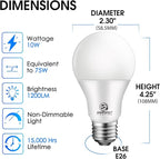 Energetic 75W Equivalent A19 LED Light Bulb, 4000K Cool White, Non-Dimmable LED Light Bulb, 1200lm, UL Listed, E26 Medium Base, 12-Pack