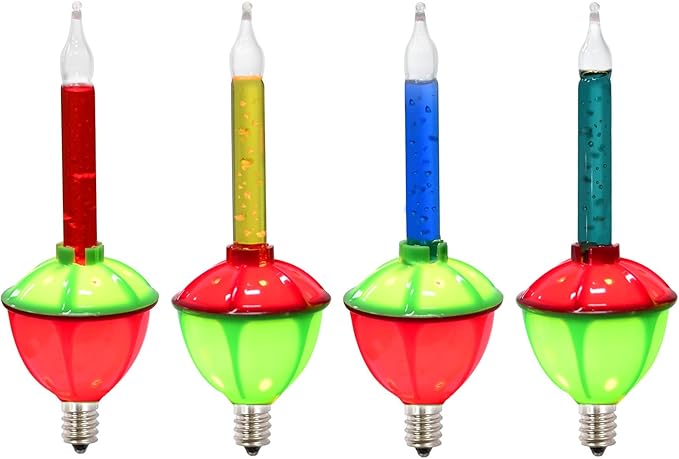 Christmas Bubble Replacement Bulbs, 4 Pack Vintage Multicolor Bubble Light Bulbs with Multicolor Liquid, Traditional Christmas Bubbles Light Bulbs for Christma Decorations, C7/E12 Base, 5 Watts