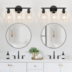 3-Light Bathroom Light Fixtures, Black Modern Vanity Lights with Clear Glass Shade, Bathroom Wall Lamp for Mirror Kitchen Living Room Hallway Cabinet Porch