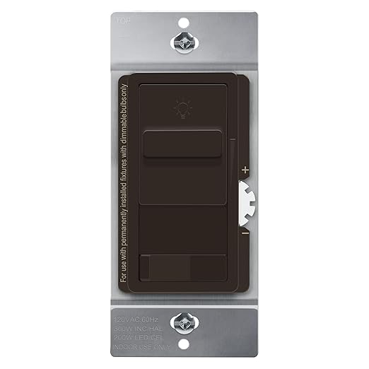 TOPGREENER Digital Dimmer Light Switch for 200W Dimmable LED/CFL Lights, Single Pole/3-Way LED Slide Dimmer Light Switch, Neutral Wire Not Required, UL Listed, TGSDS3-BR, Brown, 1 Pack