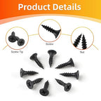 Wood Screws, 163 PCS #6 x 1/2" Flat Head Phillips Black Wood Screws, Premium Self-Tapping Electrophoresis Coated, Ideal for Indoor Furniture & Woodworking