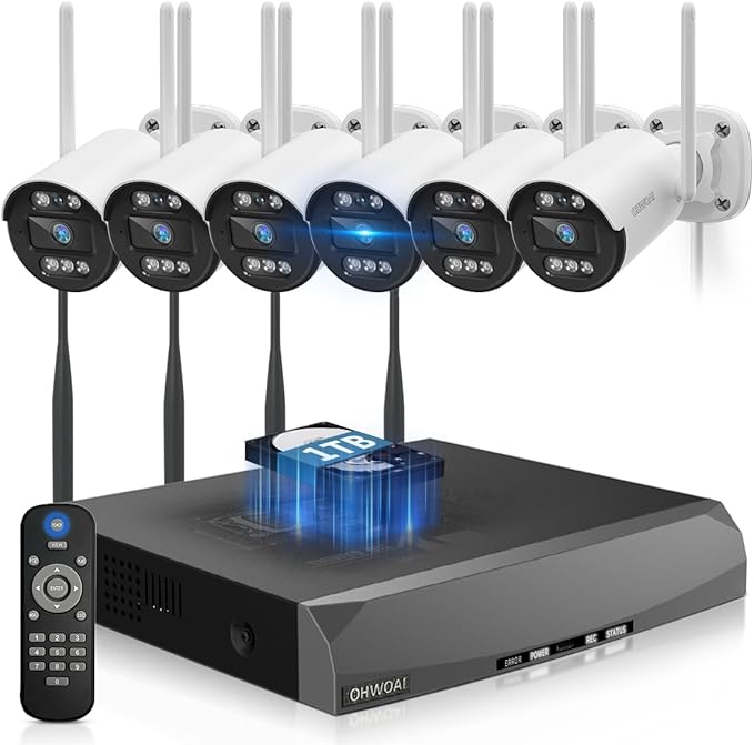 《130° Wide Angle & 2-Way Audio》Wireless Security Camera System Outdoor, WiFi Cameras Systems, Video Surveillance DVR Kits