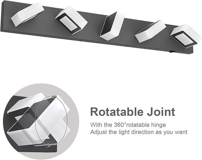 Ralbay 5 Color Temperature 5 Lights Black Vanity Lights 34inch Dimmable Acrylic Modern LED Black Bathroom Vanity Lighting Fixtures