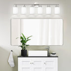 6-Light Brushed Nickel Vanity Lights for Mirror, Bathroom Light Fixtures with Textured Milky White Glass Shade, Modern Kitchen Light Fixtures Wall Sconce Light - E26 Base