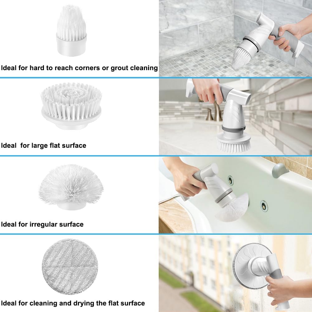 Electric Spin Scrubber, Bathroom Cleaning Brush Shower Scrubber Portable Rechargeable, Power Scrub Brush for Bathtub Sink Tile Grout Window Sill Kitchen Stove Cooker, Household Cleaning Tools