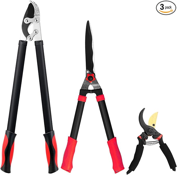 Loppers Hedge Shears & Pruners Combo Set 3-Piece Hedge Clippers, Heavy Duty Tree & Shrub Care Kit for Yard, Lawn & Garden, Professional Branch Cutter Tree Trimmer for Indoor & Outdoor Gardening