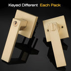 EHOMEWARE 1 Pack Gold Door Handles, Entry Door Levers with Keys, Not Keyed Alike - Interior Door Lever Door Handle with Modern Contemporary Design for Home Bedroom or Living Room