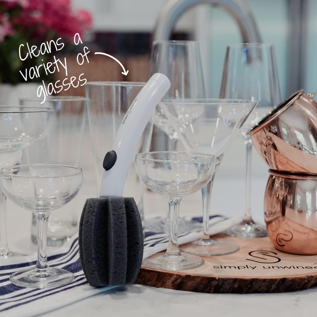 | The WINE Brush – One Step Patented Stemware Cleaning Sponge with Soap Dispenser and Replaceable Sponge Head Designed to Clean Wine Glass Rim and Bowl