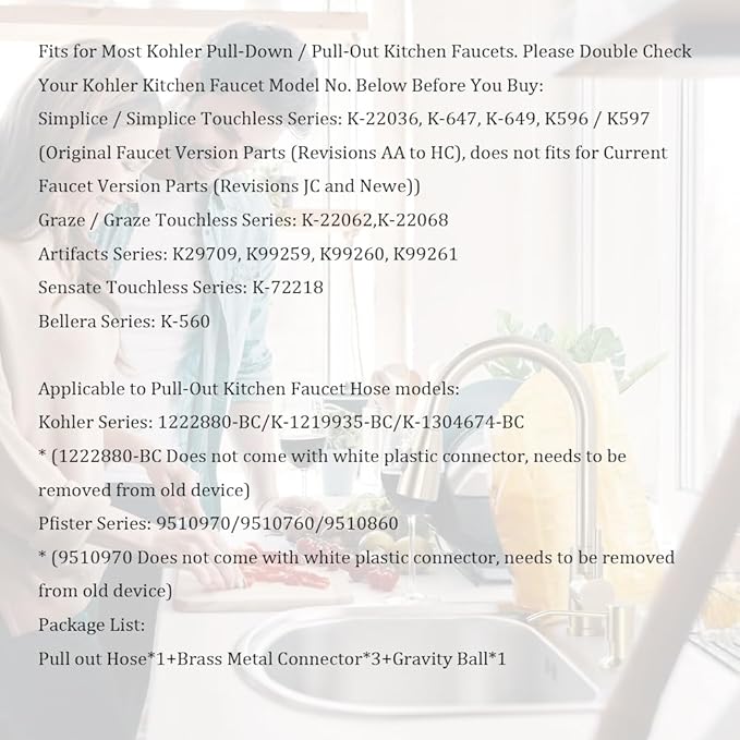 Pull out Hose Kit Compatible for K-1219935-BC with 13.5oz Pull Down Faucet Hose Weight Ball, Classic Pull-Out Hose for Kohler K-1219935-BC/K-1304674-BC Hose Replacement Parts, Black