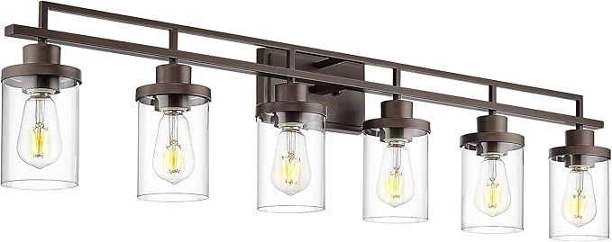 Emliviar 6-Light Bathroom Vanity Light Fixture, 44.3" Farmhouse Wall Lamp for Bedroom, Kitchen, Oil Rubbed Bronze Finish with Clear Glass, YCE238B-6W ORB
